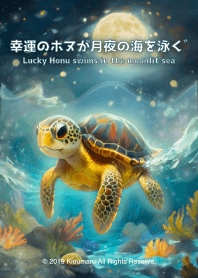 幸運のホヌが月夜の海を泳ぐ 2