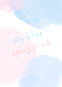 Watercolor blue sky and spring pink