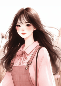 Minimal girl flower garden anime pink 9