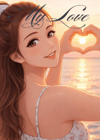 노을빛 바다 하트 소녀