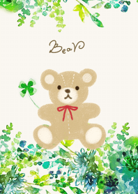 Teddy bear with plant.