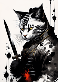 Ink wash cat samurai bA6Dd6