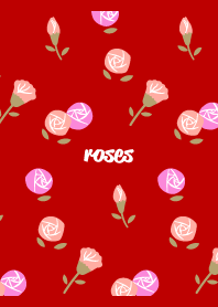 pink rose pattern on red & beige