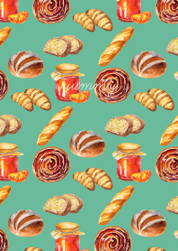 baked bread on blue green