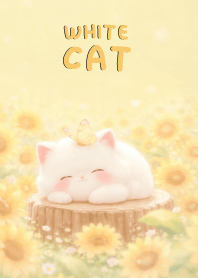 Kawaii White cat In Sun Flower