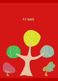 北欧風の木々 赤とベージュ
