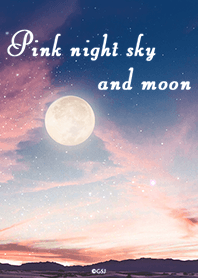 Pink night sky and moon