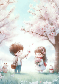可愛情情侶與櫻花V.6
