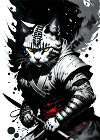 Ink wash cat samurai 7eF589