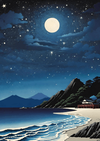 Starry sky, sea and lake, Ukiyo-e D9C1