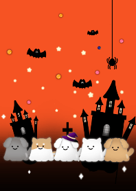 ハロウィン(オバケ×いぬ/秋)オレンジ色