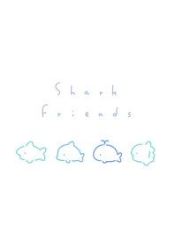 Shark Friends/ white, blues line, BW.