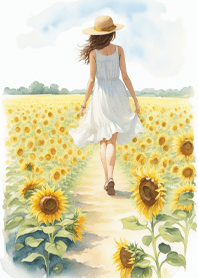 Girl with yellow sunflowers