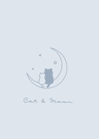 Pair Cats & Moon/ pale blue gray