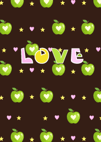 Green apple and hearts on brown