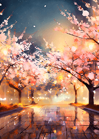 Beautiful night cherry blossoms#1147