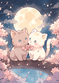 Loving Cats on Full Moon Sakura Tree JP