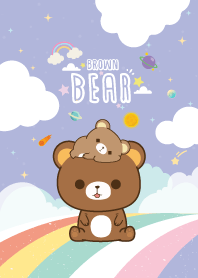 หมีน้ำตาล สายรุ้ง สีม่วง