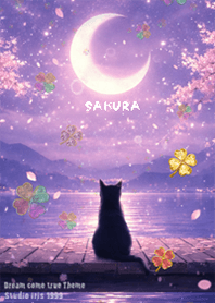 Moon cherry blossoms and lucky cat