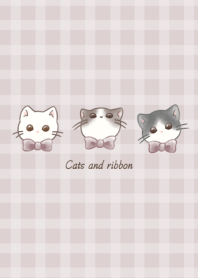 Cats and Ribbon -pink- plaid