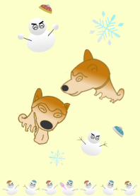雪だるまと柴犬