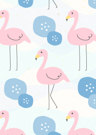 Flamingo and flower- Blue-