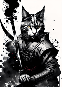 Ink wash cat samurai F8406E