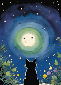 A cat gazing at the starry sky a95481