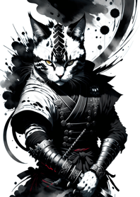 Ink wash cat samurai f52a86