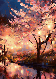 Beautiful night cherry blossoms#1823