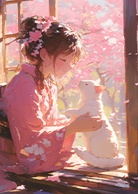 Cherry Blossom Girl and Cat 2 JP
