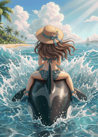 stampAI-killer whale and girl-QU9c3r