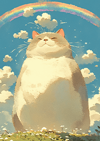 A big cat with a rainbow (crayon style)