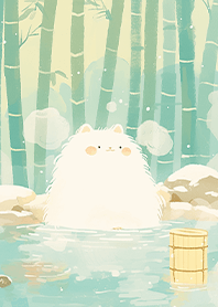 Soothing Bath Cat in Bamboo Forest JP
