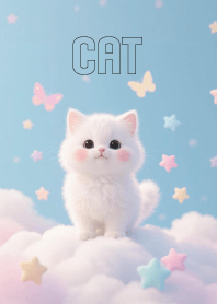 Cute White Cat in Sky & Cloud