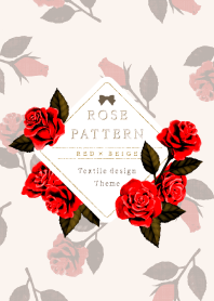 ROSE PATTERN textile design -RED/BEIGE-