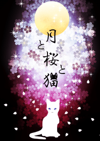 Moon and Cherry Blossoms and cat