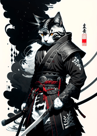 แมวซามูไรสไตล์หมึกซึมแบบญี่ปุ่น