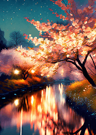 Beautiful night cherry blossoms#1787