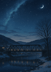 Winter Night Bridge under Stars