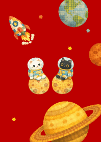 Space Cat02 red & beige