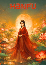 紅衣漢服與皎潔蓮池