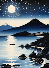 Starry sky, sea and lake, Ukiyo-e 942A