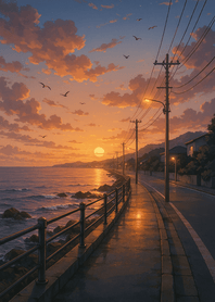 Sunset Road beside the Ocean