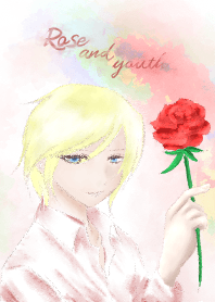 バラと青年#水彩タッチ