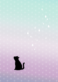 Cat and rain-Hemp leaf pattern-