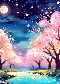 Beautiful night cherry blossoms#1240
