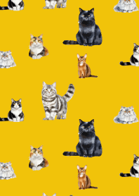 cute cat World on yellow JP