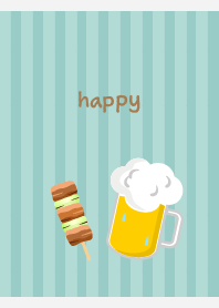 yakitori and beer on white