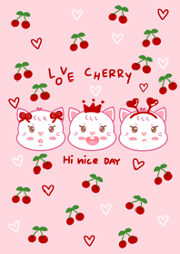 cat love cherry cute pink